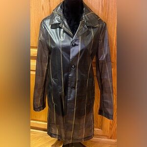 ZARA Transparent Plaid Hooded Raincoat‎ Waterproof Trench Coat Parka Size XS